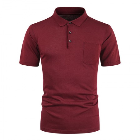 Men's Pullover T-Shirt Youth Solid Color Pocket Lapel T-Shirts