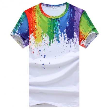 Summer New Style Splash Paint Splash Ink 3D Printing Men's Rainbow Short Sleeve T-Shirt