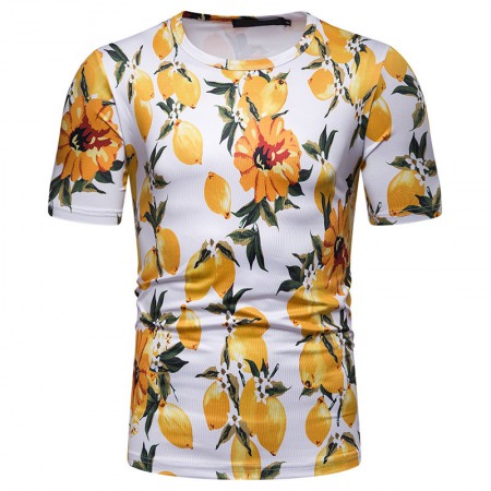 New Summer Men's Beach Style Printed Short-Sleeved T-Shirt